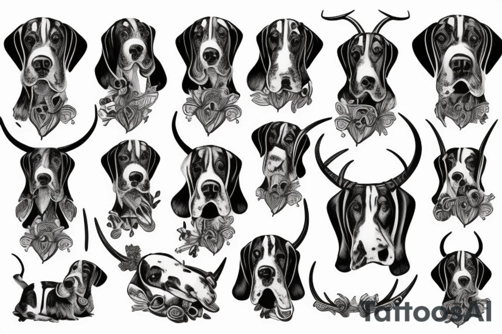 Demon Basset Hound with horns tattoo idea