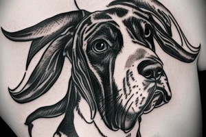 Demon Basset Hound with horns tattoo idea