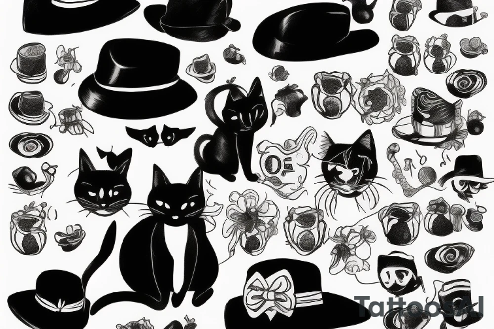 black cat with a hat and a sweater tattoo idea
