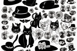 black cat with a hat and a sweater tattoo idea