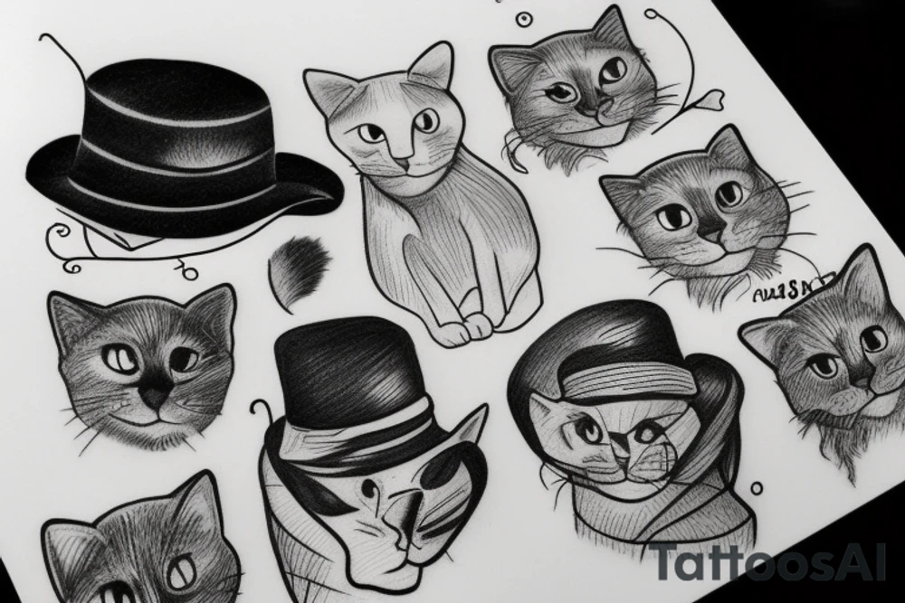 black cat with a hat and a sweater tattoo idea