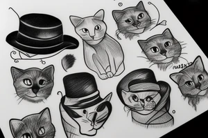 black cat with a hat and a sweater tattoo idea