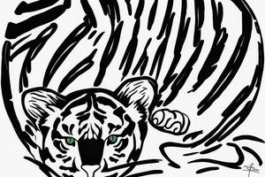 Tattoo of a minimalist version of the stripes and pattern of a tiger cat's head, enclosed by a circle. tattoo idea