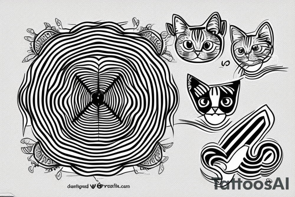 Tattoo of a minimalist version of the stripes and pattern of a tabby cat's head, enclosed by a circle. tattoo idea