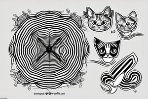 Tattoo of a minimalist version of the stripes and pattern of a tabby cat's head, enclosed by a circle. tattoo idea