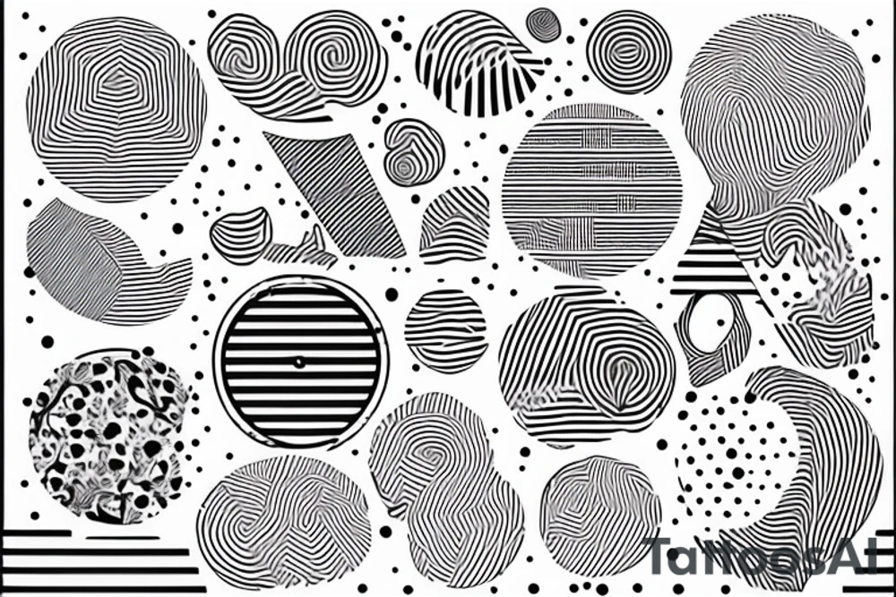Tattoo of a minimalist version of the stripes and pattern of a tabby cat's head, not the head, just the pattern, enclosed by a circle. tattoo idea