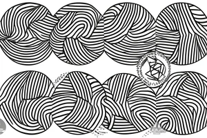Tattoo of a minimalist version of the stripes and pattern of a tabby cat's head, not the head, just the pattern, enclosed by a circle. tattoo idea