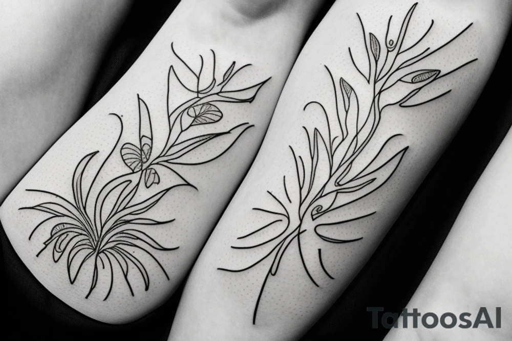 Line work to do with nature thin tattoo idea