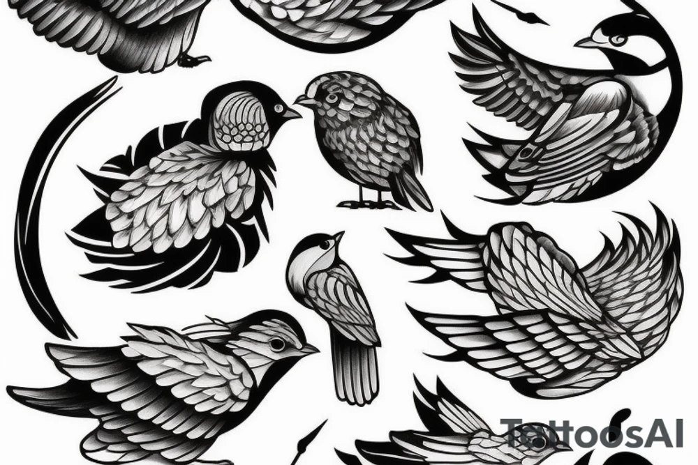 Couple of flying small birds tattoo idea