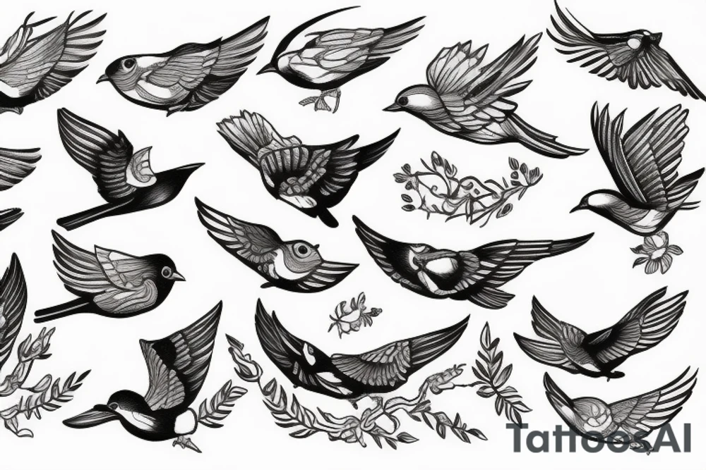 Couple of flying small birds tattoo idea