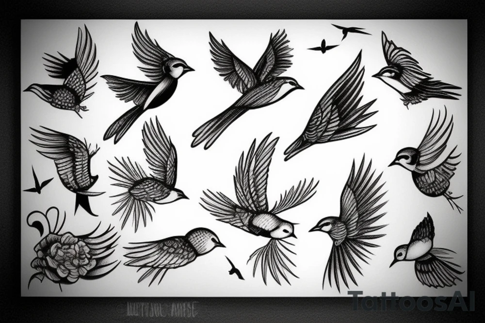flying small birds tattoo idea