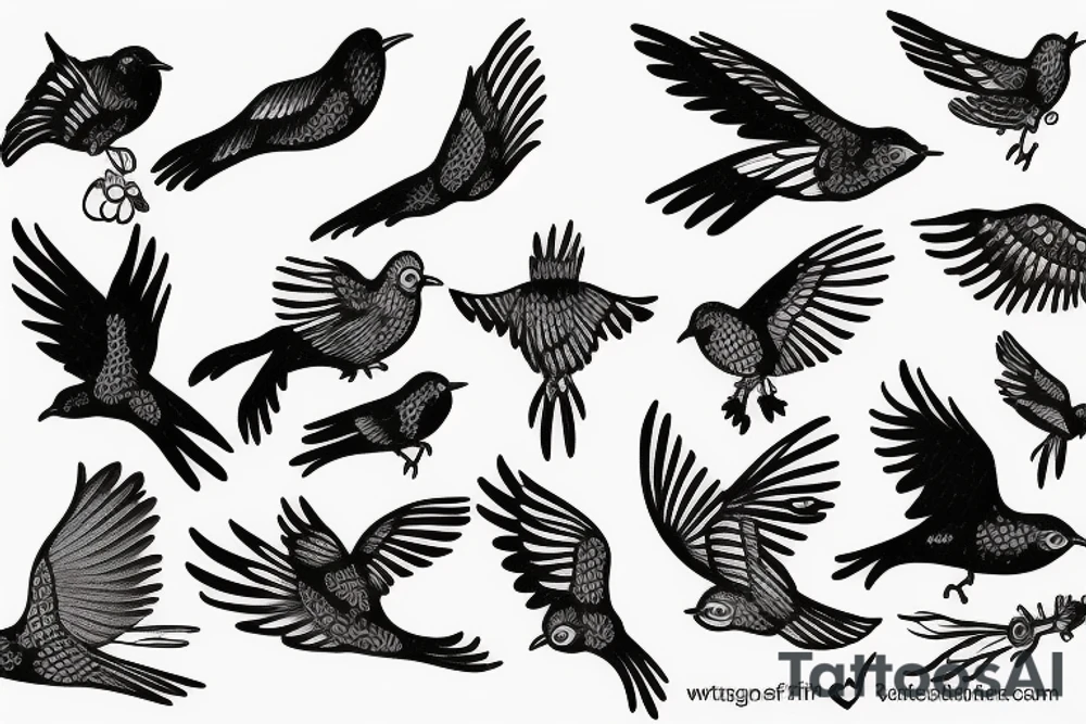 flying small birds tattoo idea