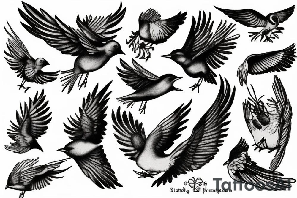 flying small birds tattoo idea