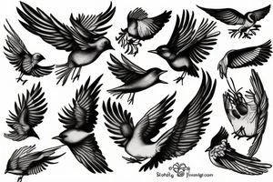 flying small birds tattoo idea