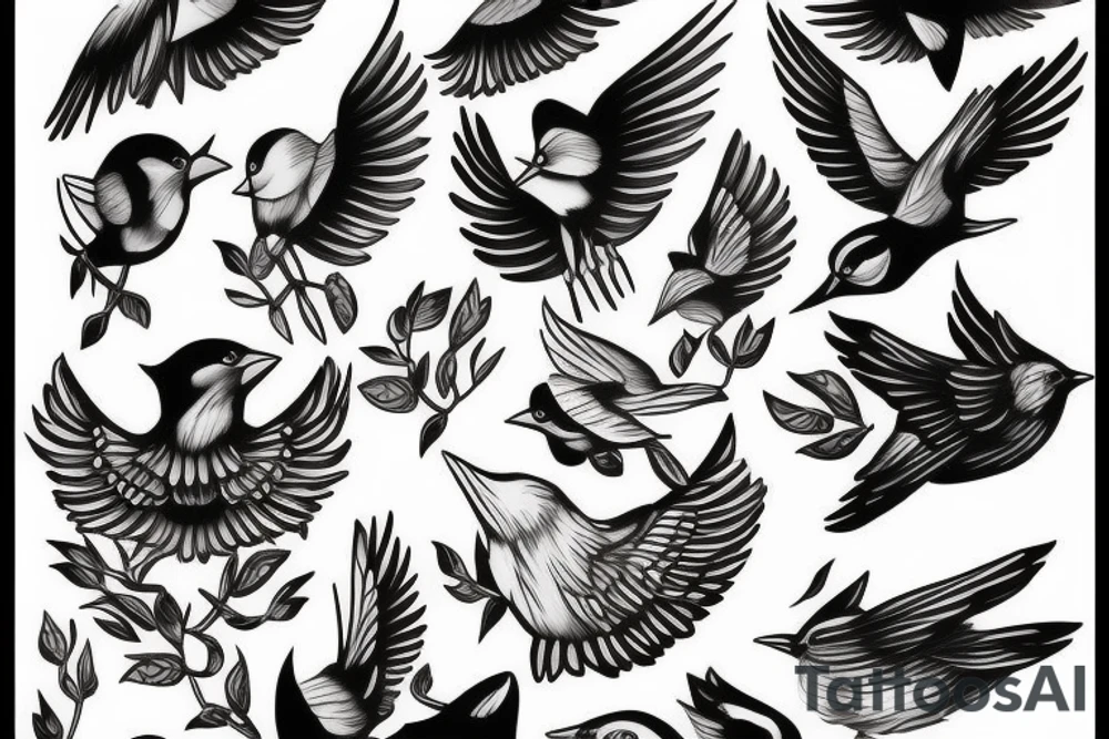 flying small birds tattoo idea
