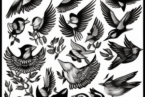 flying small birds tattoo idea