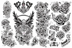 Felin with pink flower, Ouroboros, laurel crown and "777" numbers tattoo idea