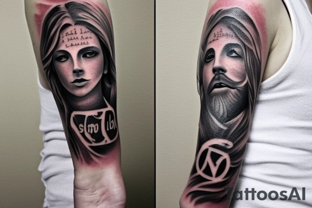 I wanted a left forearm tattoo with three crosses at the bottom, clouds, and the sun above it, and then clouds surrounding a bible verse on the top and bottom. The bible verse says The LORD is my light and my salvation; whom shall I fear? The LORD is the stronghold of my life; of whom shall I be afraid? tattoo idea