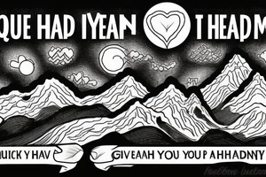 mountains from Zach Bryan’s Quiet, Heavy Dreams album cover with the writing “GIVE YOUR HEART KEEP YOUR HEAD” below tattoo idea
