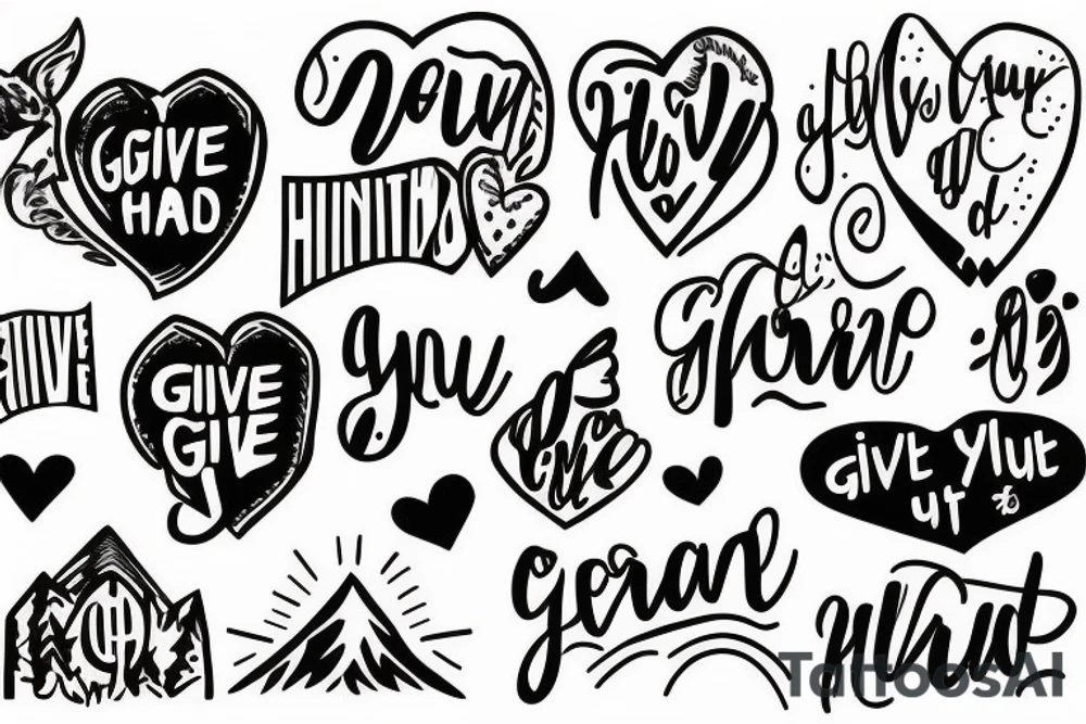 mountains with the writing “GIVE YOUR HEART KEEP YOUR HEAD” below tattoo idea