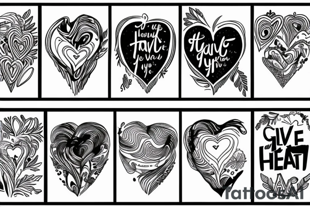 mountains with the writing “GIVE YOUR HEART KEEP YOUR HEAD” below tattoo idea