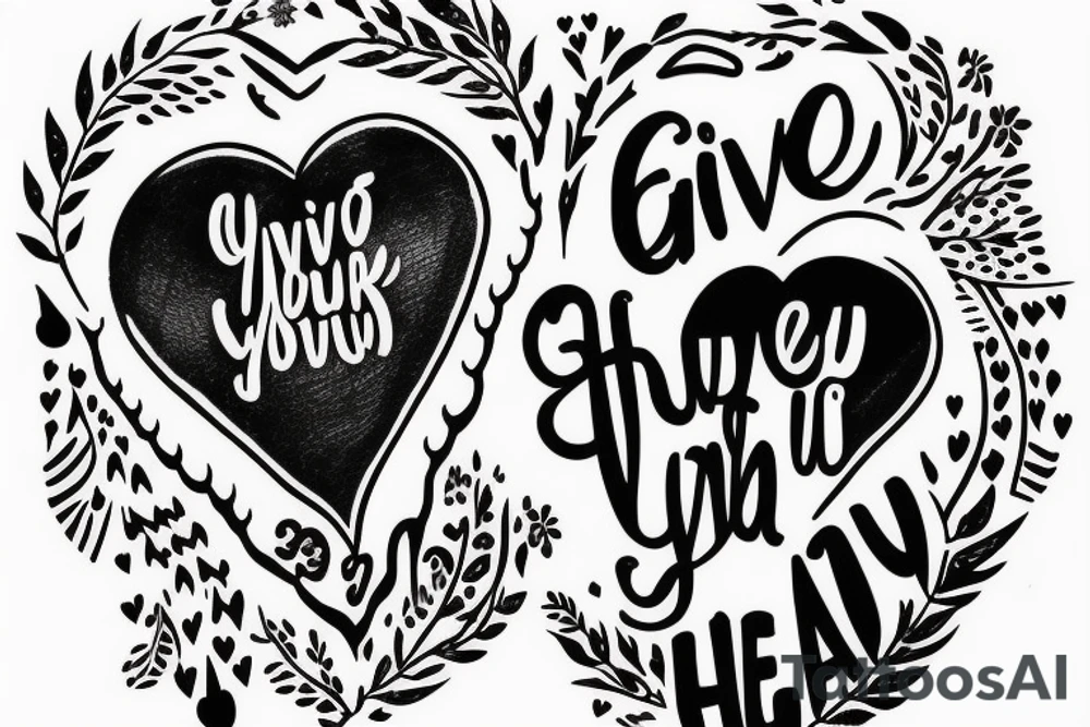 mountains with the writing “GIVE YOUR HEART KEEP YOUR HEAD” below tattoo idea