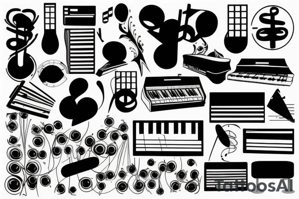 tattoo black musical keyboard glitch style simple tattoo idea