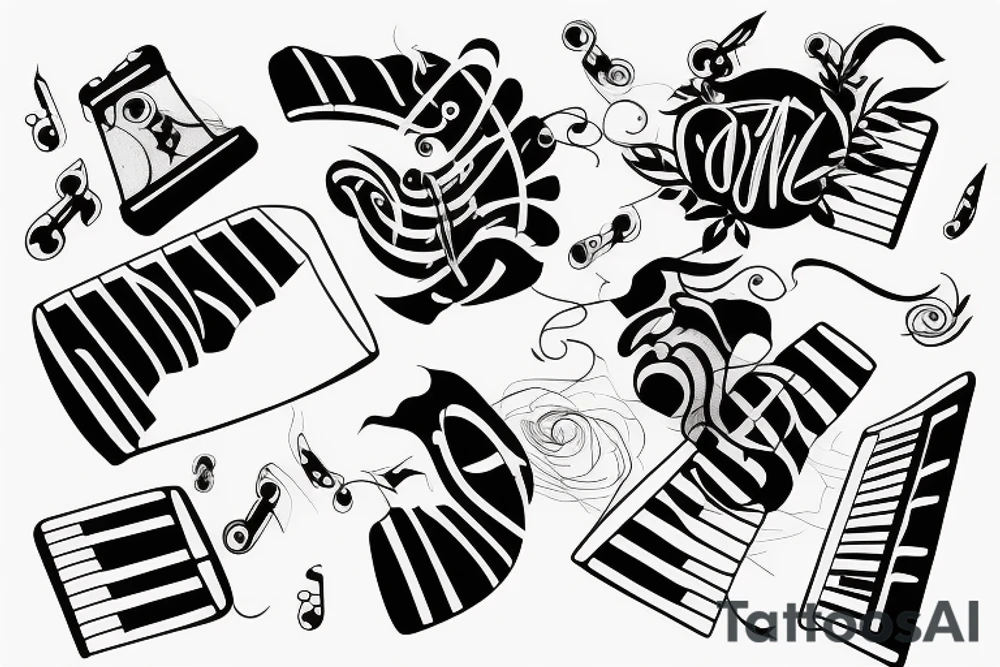tattoo black musical keyboard glitch style simple tattoo idea