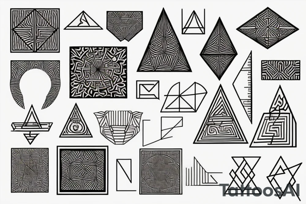 geometry patterns that give off Hebrew writing vibes fading in and out with shading tattoo idea