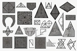 geometry patterns that give off Hebrew writing vibes fading in and out with shading tattoo idea