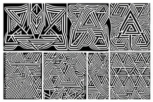geometry patterns that give off Hebrew writing vibes fading in and out with shading tattoo idea