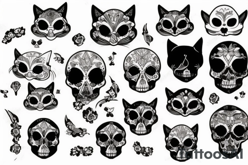 cat and skull tattoo idea