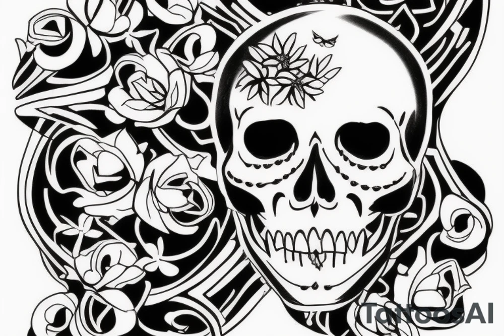 cat and skull tattoo idea
