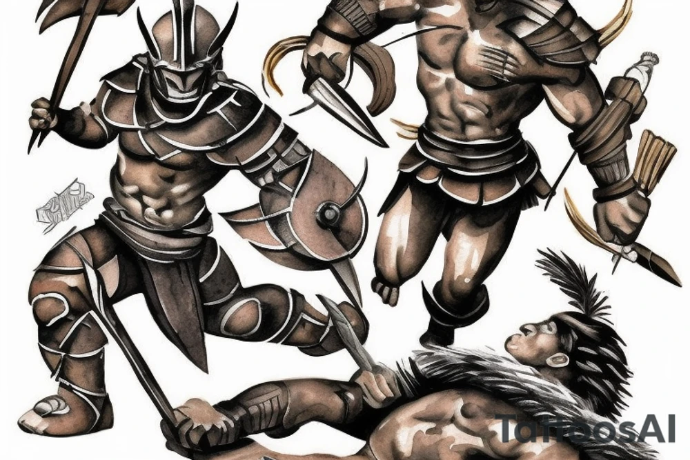 Spartan battling a wolverine tattoo idea