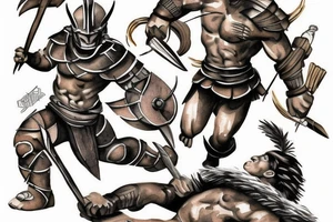 Spartan battling a wolverine tattoo idea