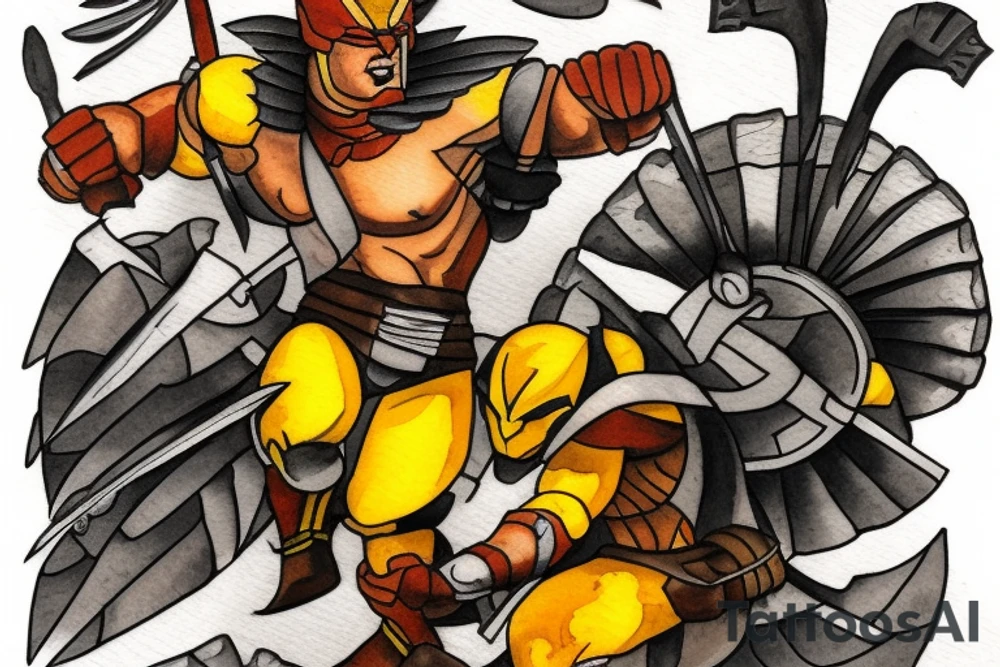 Spartan battling a wolverine tattoo idea