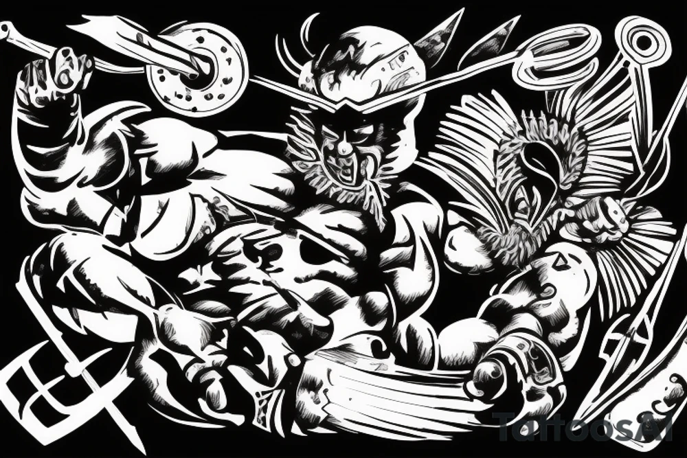 Spartan battling a wolverine tattoo idea