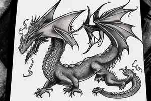 Realistic Dragon flying sketch tattoo idea
