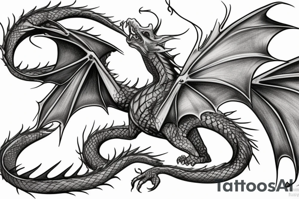 Realistic Dragon flying sketch tattoo idea