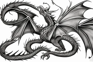 Realistic Dragon flying sketch tattoo idea