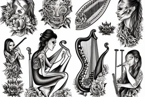 Women playing harp tattoo idea