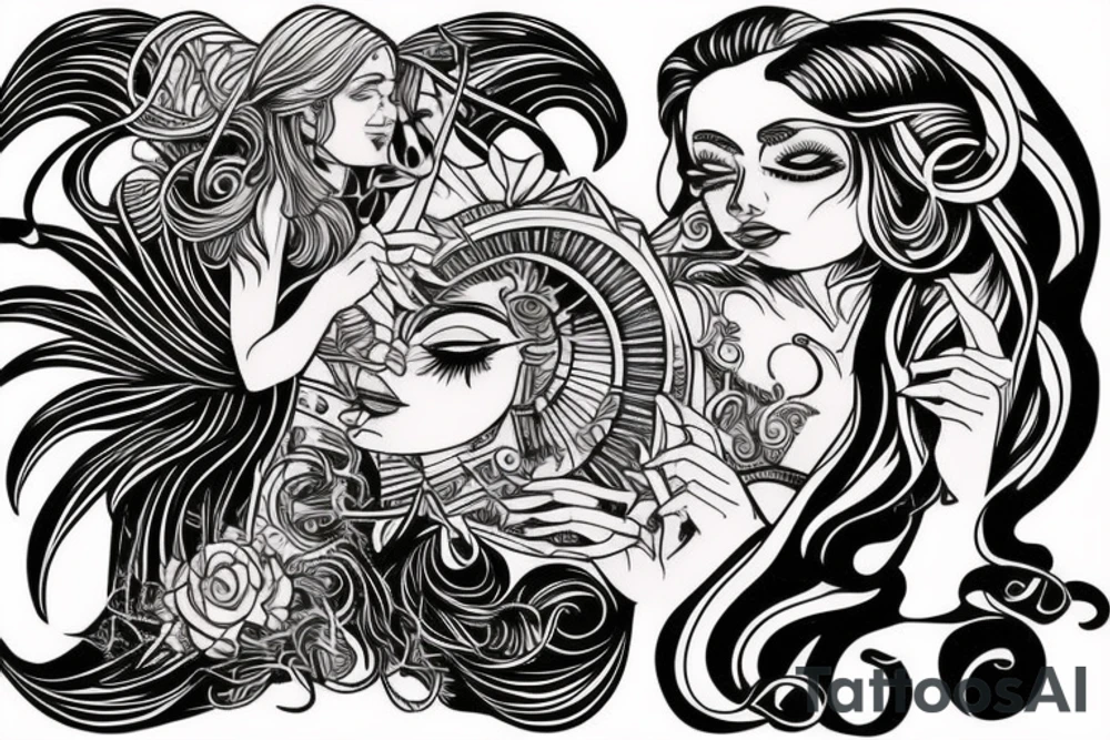 Women playing harp tattoo idea