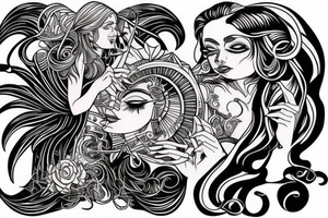 Women playing harp tattoo idea