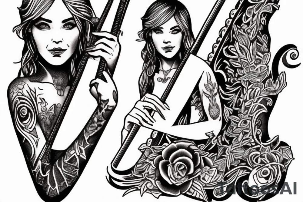 Women playing harp tattoo idea
