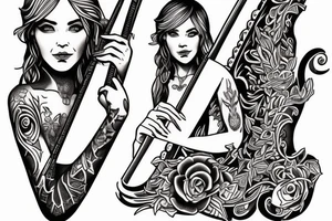 Women playing harp tattoo idea