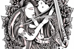 Women playing harp tattoo idea
