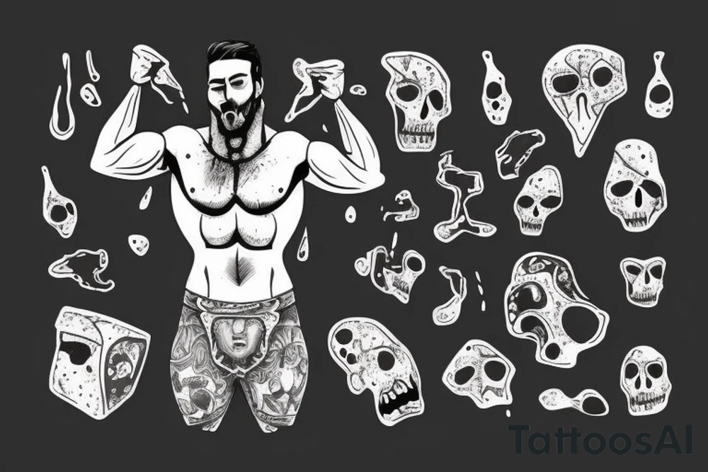 Greek Man holding up boulder on back, blood dripping from his body tattoo idea
