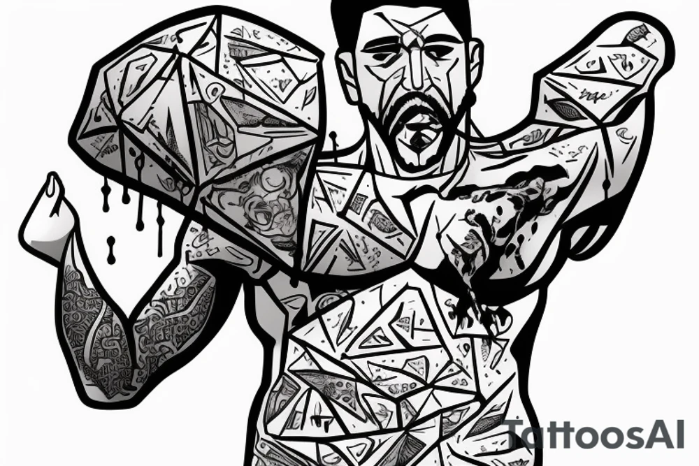 Greek Man holding up boulder on back, blood dripping from his body tattoo idea