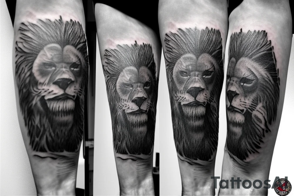 Samurai warrior with a male grizzly cub and female lion cub at his feet tattoo idea