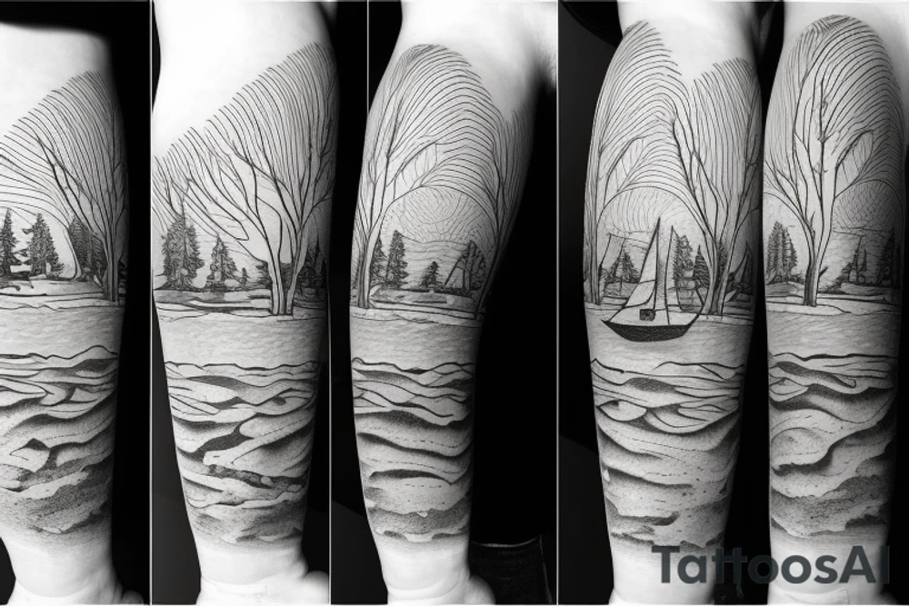Lake Tahoe leading into a sandy beach forearm tattoo tattoo idea